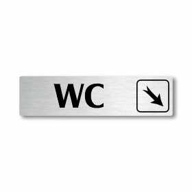WC vpravo dolů, stříbrná cedulka, 180x45mm