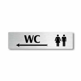 WC vlevo, stříbrná cedulka, 180x45mm