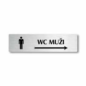 WC muži vpravo, stříbrná cedulka, 180x45mm
