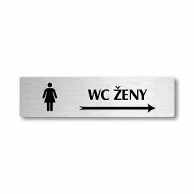 WC ženy vpravo, stříbrná cedulka, 180x45mm