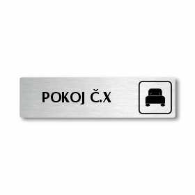 Pokoj č., stříbrná cedulka, 180x45mm