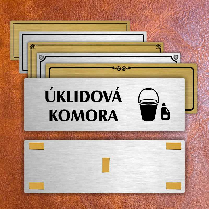 Úklidová komora, 200x66mm, stříbrná popiska s ozdobou uprostřed