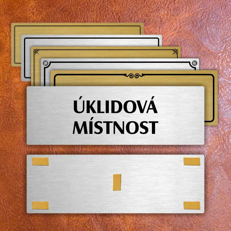 Úklidová místnost, 200x66mm, zlatá popiska s okrasným rámečkem