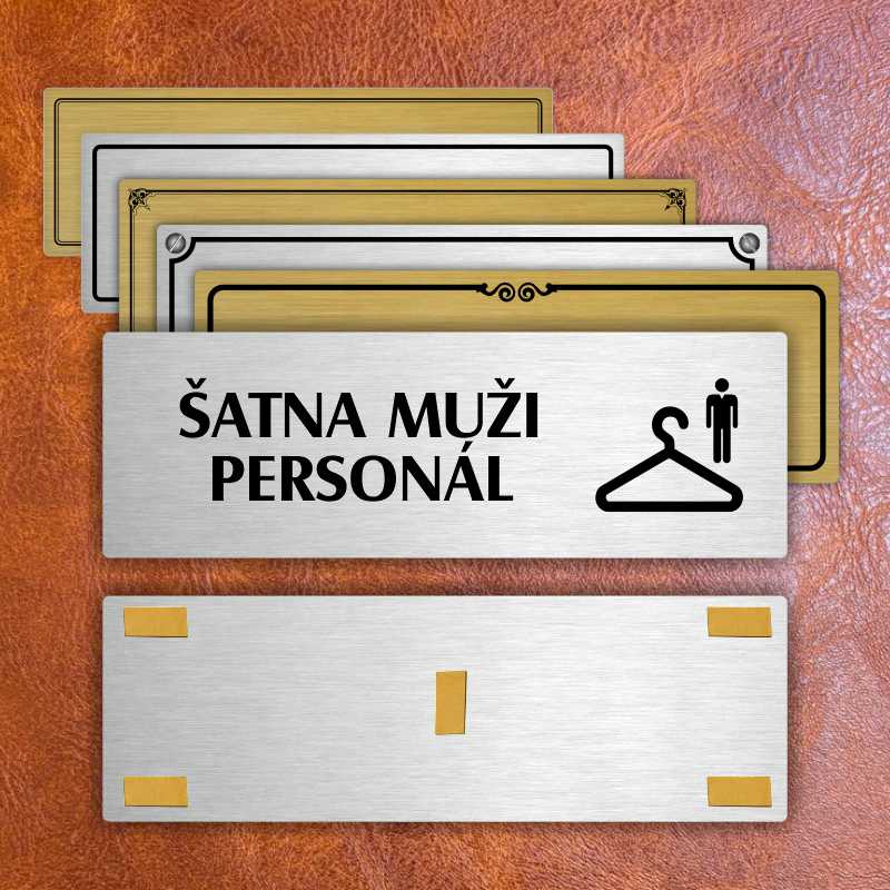 Šatna muži personál, 200x66mm, zlatá popiska s okrasným rámečkem