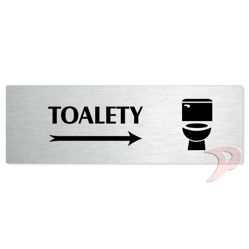 Toalety vpravo, 240x79mm, stříbrná popiska 
