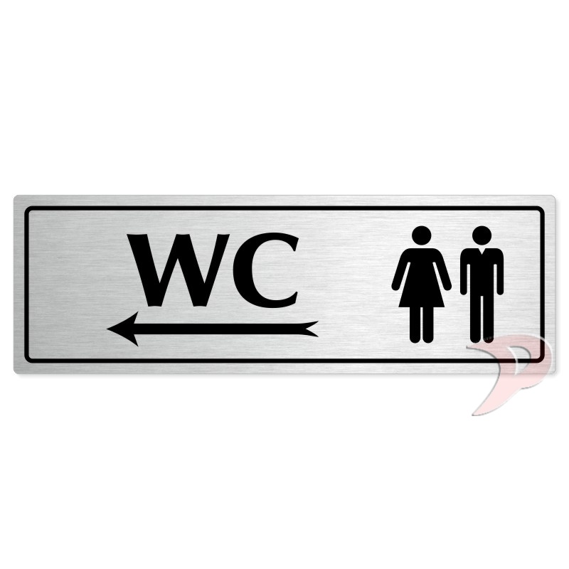 WC společné vlevo, 200x66mm, stříbrná popiska s rámečkem