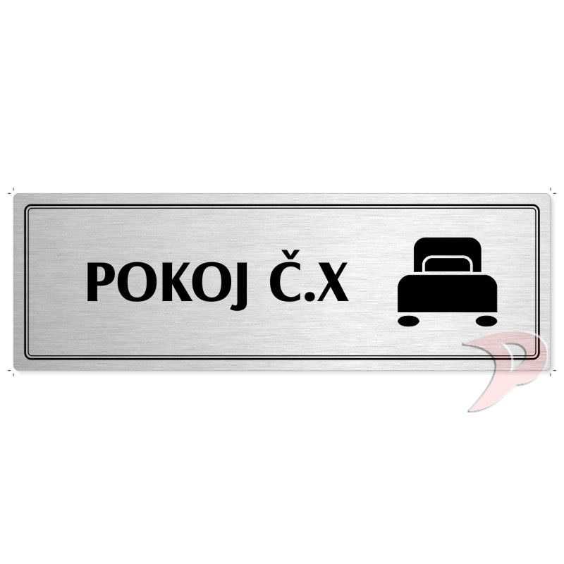 Pokoj č., 240x79mm, stříbrná popiska s dvojtým rámečkem