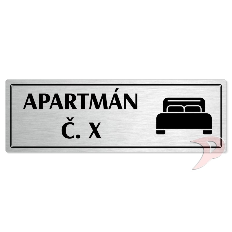 Apartmán č., 240x79mm, stříbrná popiska s dvojtým rámečkem