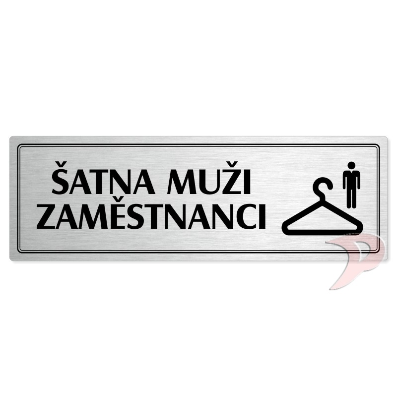 Šatna muži zaměstnanci, 200x66mm, stříbrná popiska s dvojtým rámečkem