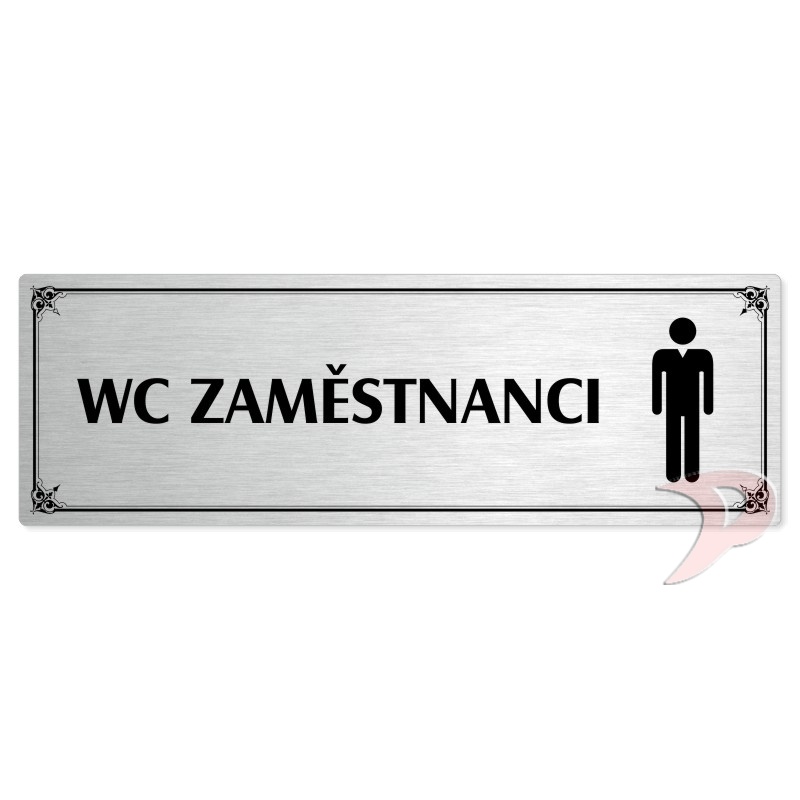 WC zaměstnanci muži, 200x66mm, stříbrná popiska s okrasným rámečkem