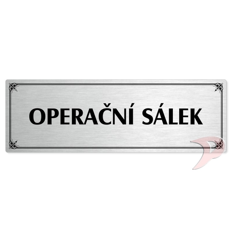 Operační sálek, 240x79mm, stříbrná popiska s okrasným rámečkem