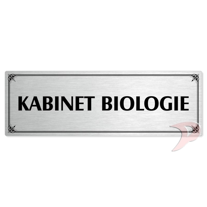 Kabinet biologie, 240x79mm, stříbrná popiska s okrasným rámečkem