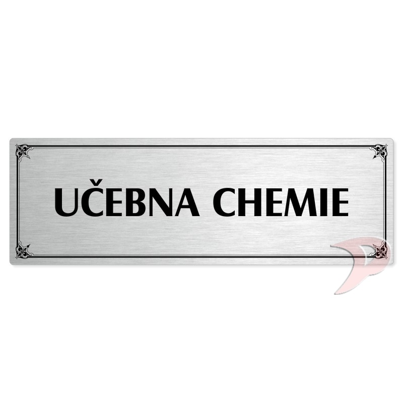 Učebna chemie, 200x66mm, stříbrná popiska s okrasným rámečkem