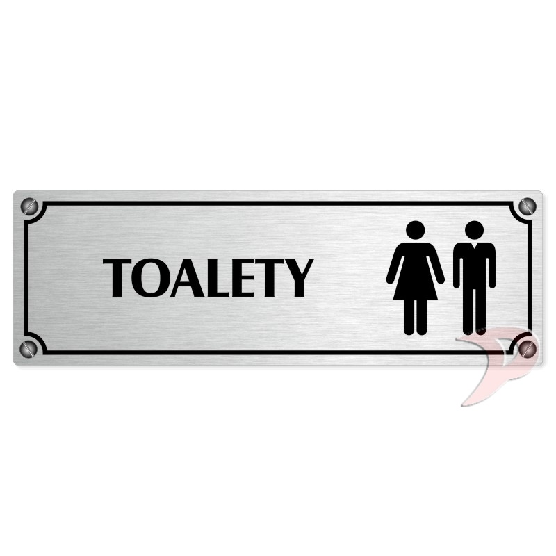 Toalety společné, 240x79mm, stříbrná popiska s imitacemi šroubků