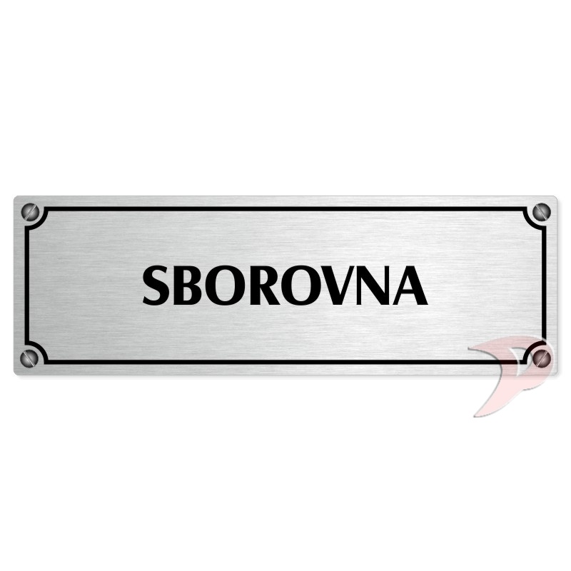 Sborovna, 240x79mm, stříbrná popiska s imitacemi šroubků