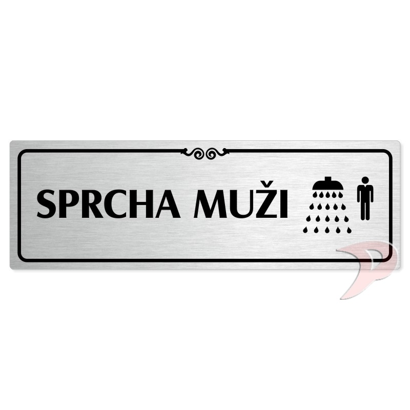 Sprcha muži, 200x66mm, stříbrná popiska s ozdobou uprostřed
