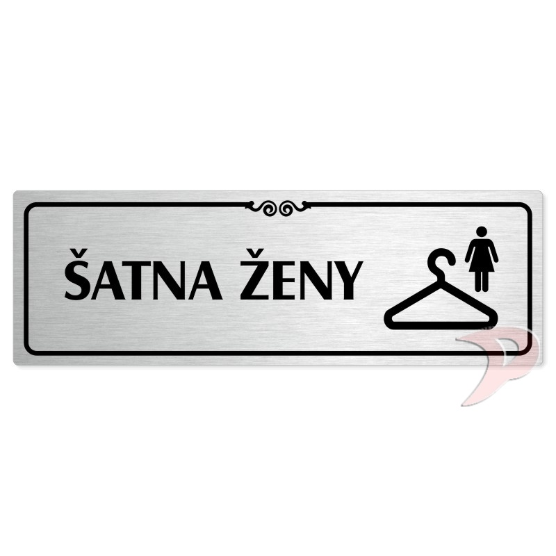 Šatna ženy, 200x66mm, stříbrná popiska s ozdobou uprostřed