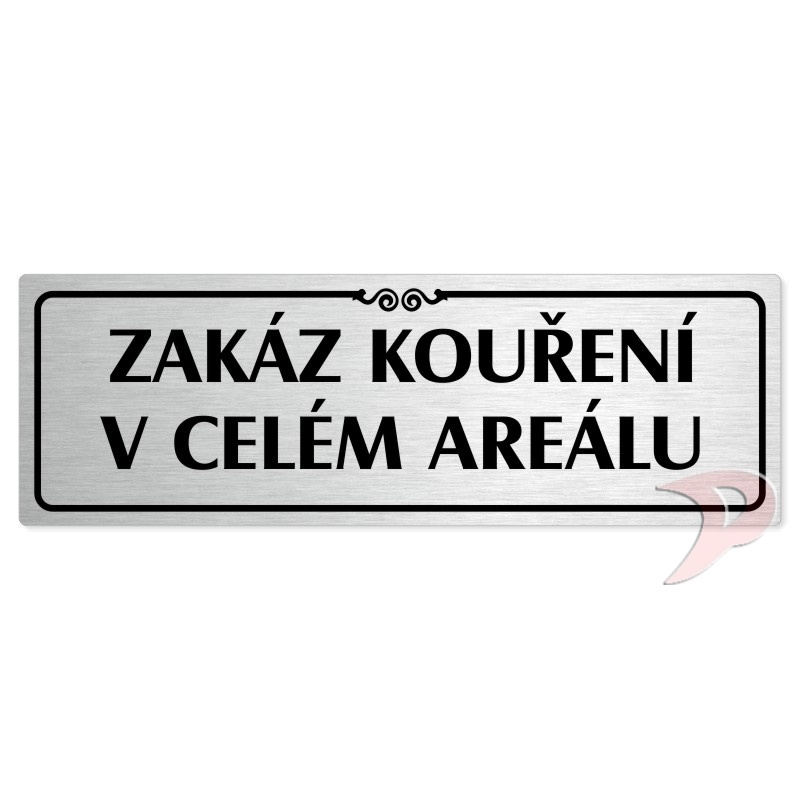 Zákaz kouření, 240x79mm, stříbrná popiska s ozdobou uprostřed
