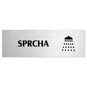 Sprcha, stříbrná popiska na dveře
