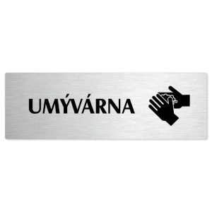 Umývárna, stříbrná popiska na dveře