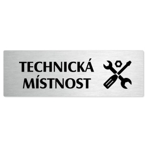 Technická místnost, stříbrná popiska na dveře