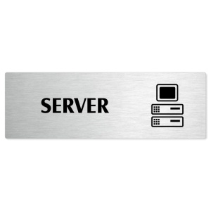 Server, stříbrná popiska na dveře