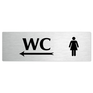 WC ženy vlevo, stříbrná popiska na dveře