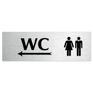 WC společné vlevo, stříbrná popiska na dveře