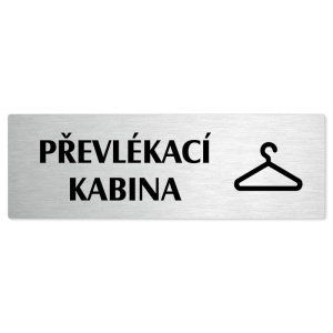 Převlékací kabina, stříbrná popiska na dveře
