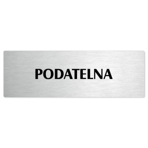 Podatelna, stříbrná popiska na dveře