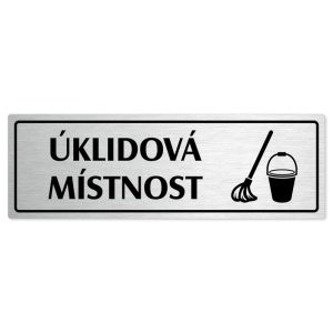 Úklidová místnost, 200x66mm, stříbrná popiska s rámečkem