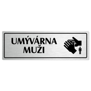 Umývárna muži, 240x79mm, stříbrná popiska s rámečkem