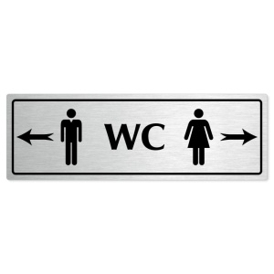 WC společné - rozcestník, 240x79mm, stříbrná popiska s rámečkem