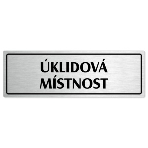 Úklidová místnost, 240x79mm, stříbrná popiska s rámečkem
