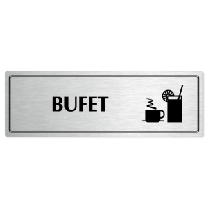 Bufet, 200x66mm, stříbrná popiska s dvojtým rámečkem