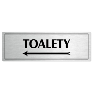 Toalety vlevo, 200x66mm, stříbrná popiska s dvojtým rámečkem