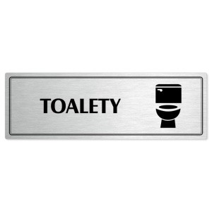 Toalety, 200x66mm, stříbrná popiska s dvojtým rámečkem