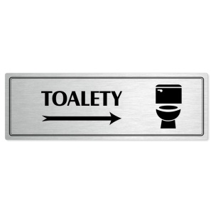 Toalety vpravo, 200x66mm, stříbrná popiska s dvojtým rámečkem