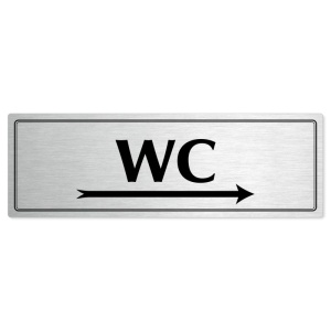 WC vpravo, 240x79mm, stříbrná popiska s dvojtým rámečkem
