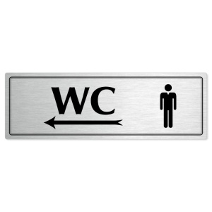 WC muži vlevo, 200x66mm, stříbrná popiska s dvojtým rámečkem