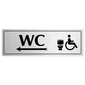 WC invalida vlevo, 200x66mm, stříbrná popiska s dvojtým rámečkem