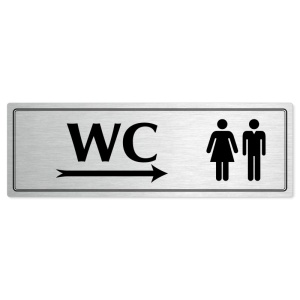 WC společné vpravo, 240x79mm, stříbrná popiska s dvojtým rámečkem
