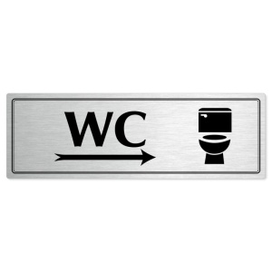 WC vpravo, 200x66mm, stříbrná popiska s dvojtým rámečkem