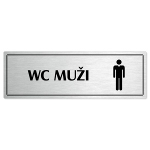 WC muži, 200x66mm, stříbrná popiska s dvojtým rámečkem