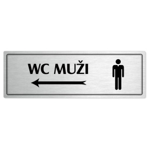 WC muži vlevo, 240x79mm, stříbrná popiska s dvojtým rámečkem