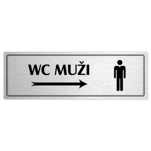 WC muži vpravo, 200x66mm, stříbrná popiska s dvojtým rámečkem
