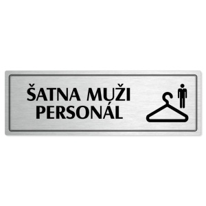 Šatna muži personál, 200x66mm, stříbrná popiska s dvojtým rámečkem