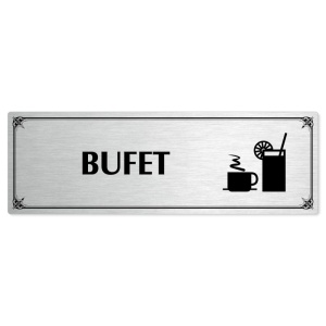Bufet, 240x79mm, stříbrná popiska s okrasným rámečkem