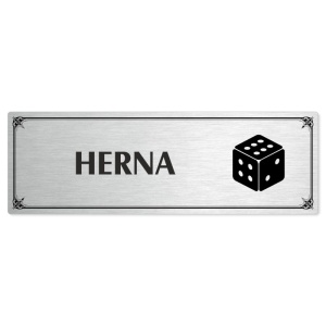 Herna, 240x79mm, stříbrná popiska s okrasným rámečkem  