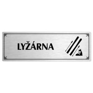 Lyžárna, 240x79mm, stříbrná popiska s okrasným rámečkem  